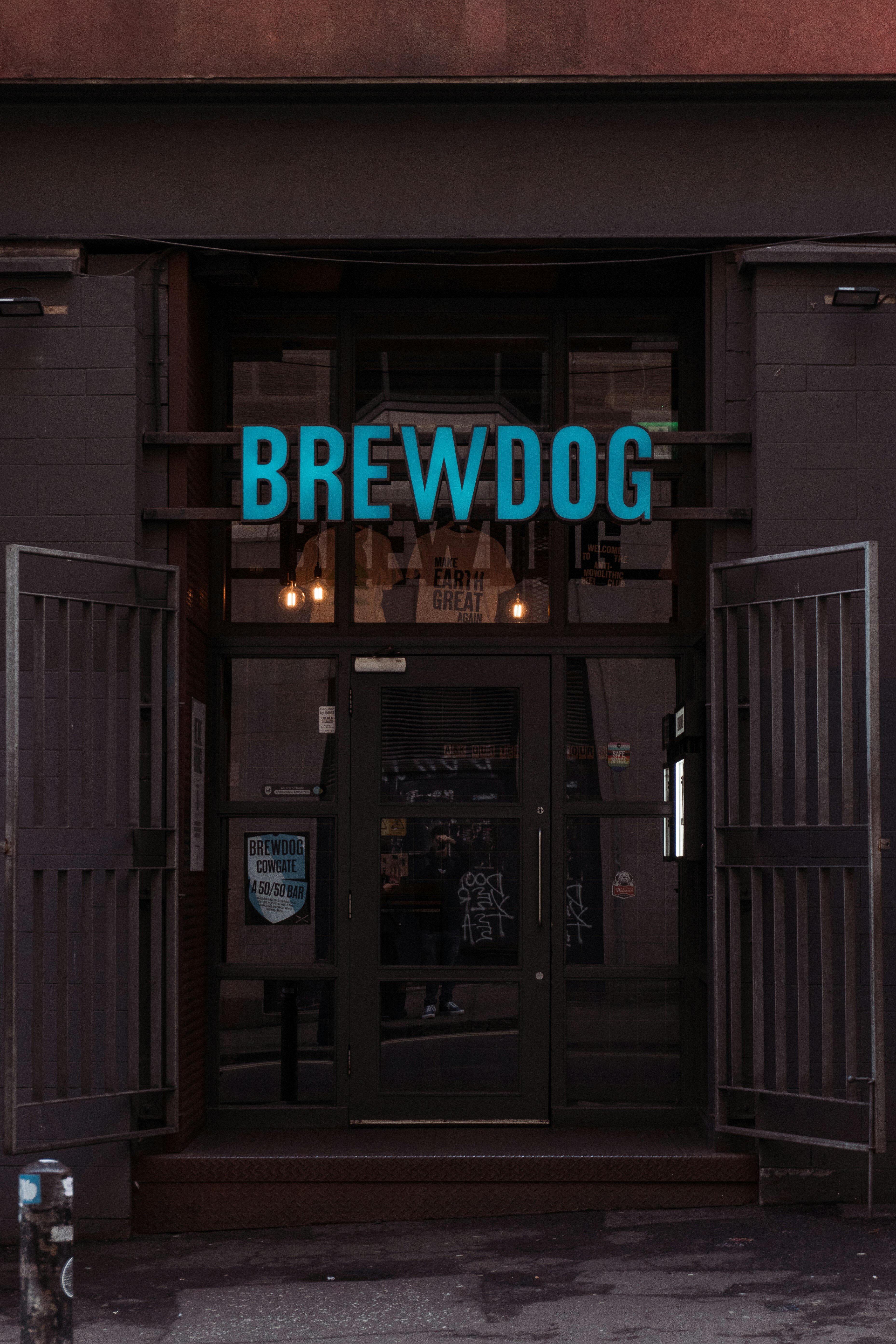 Brewdog shop with a light neon sign. 